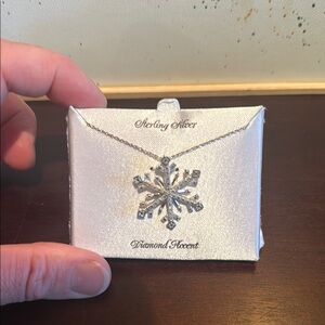 Sterling Silver Snowflake Necklace with Diamond Accent